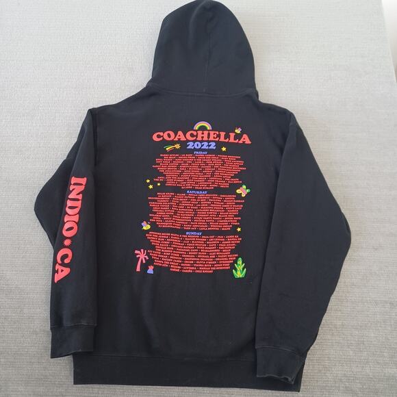 Coachella 2022 Hoodie Mens L Black Heavyweight Line Up Graphic Print Indio CA - Picture 1 of 9